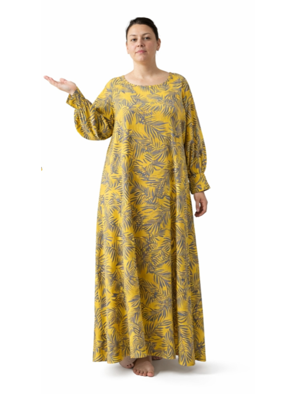 Osadia Handmade Yellow Palm Leaf Maxi Dress Size XXL Boho Tie Back